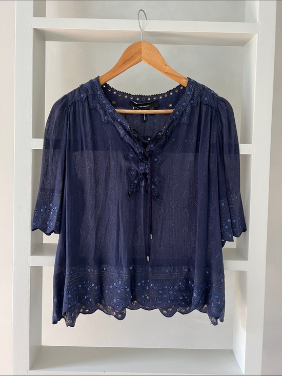 Isabel Marant Tops - Vintage Isabel Marant Navy Eyelet Peasant Blouse